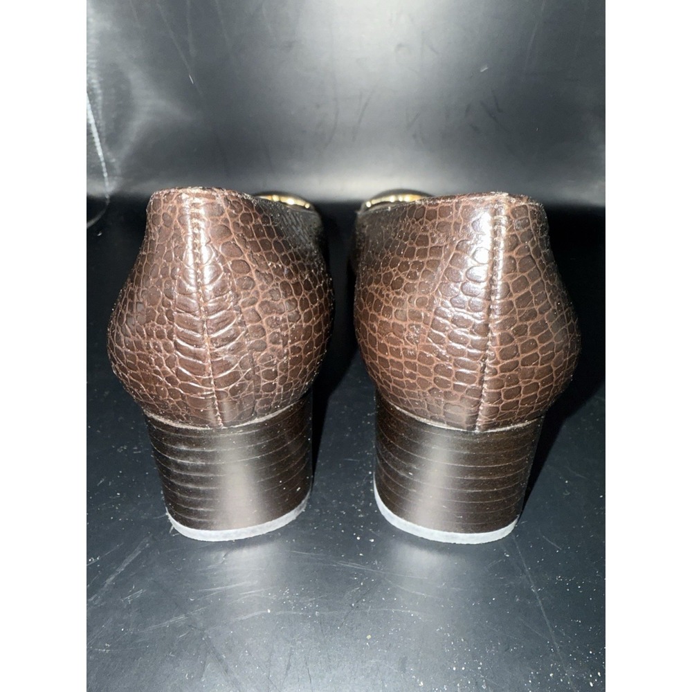 Salvatore Ferragamo Boutique Brown Croc Embossed‎ Leather Pumps 7.5B Italy - Picture 4 of 8